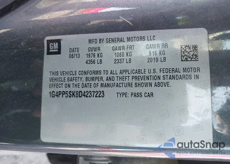 2013 Buick Verano z USA, uszkodzony, nr VIN 1G4PP5SK8D4237223